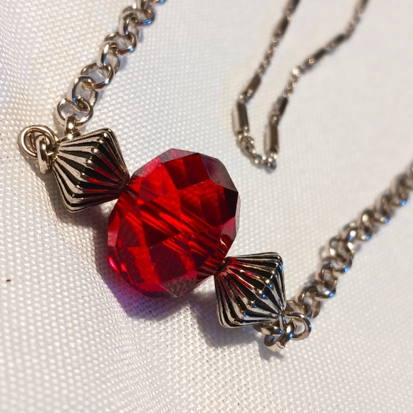 2 long Necklaces, Red Beads, Silver toned - Picture 3 of 8